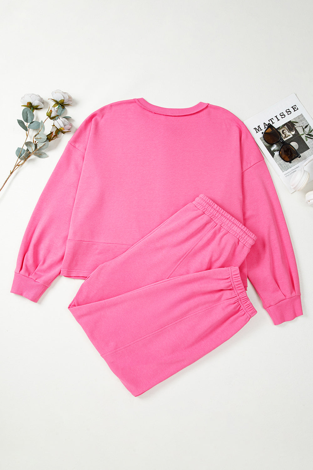 Bright Pink Plus Size Henley Pullover and Jogger Pants Two Piece Set