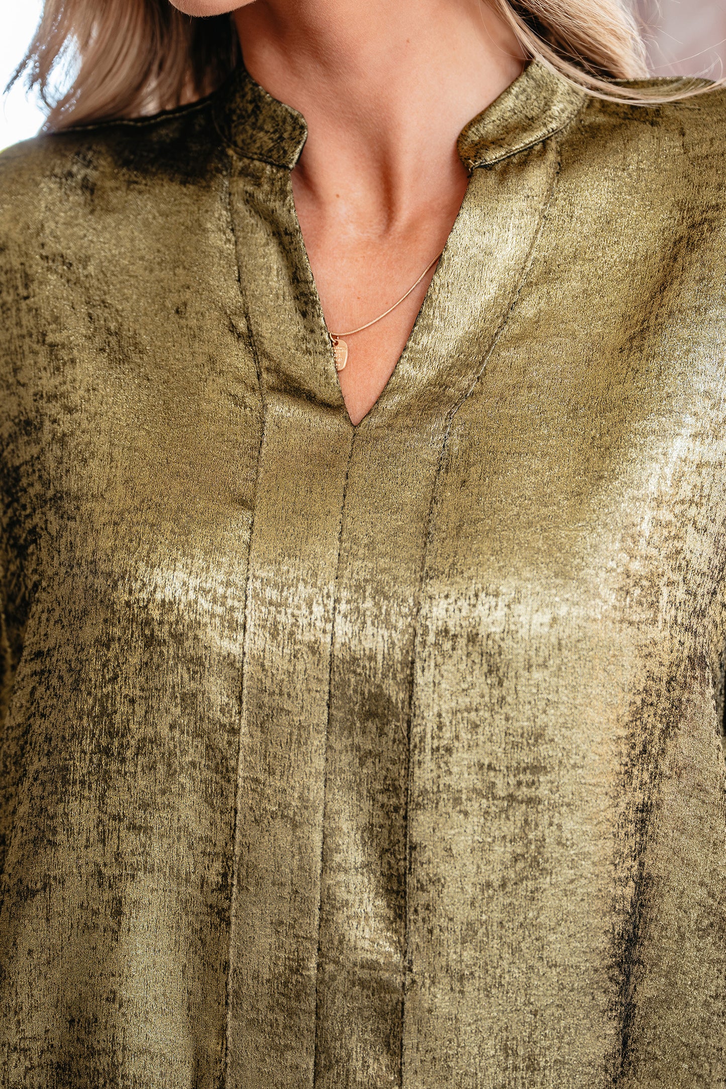 Gold Metallic Split Neck Half Sleeve Blouse