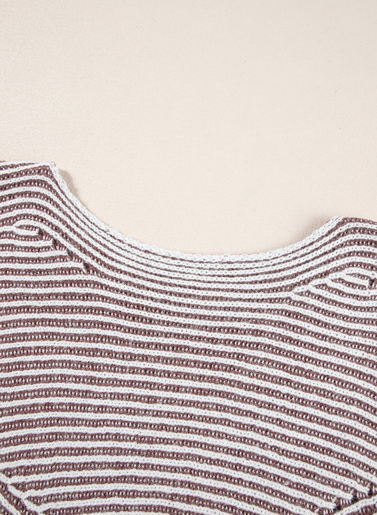Coffee Striped Print Ribbed Knit Raglan Sleeve Baggy Sweater