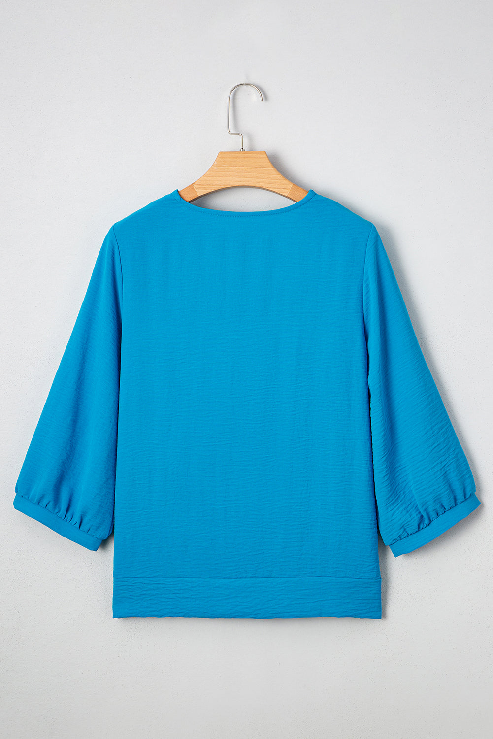 Moonlight Jade Frill V Neckline Puff Sleeve Crinkled Blouse