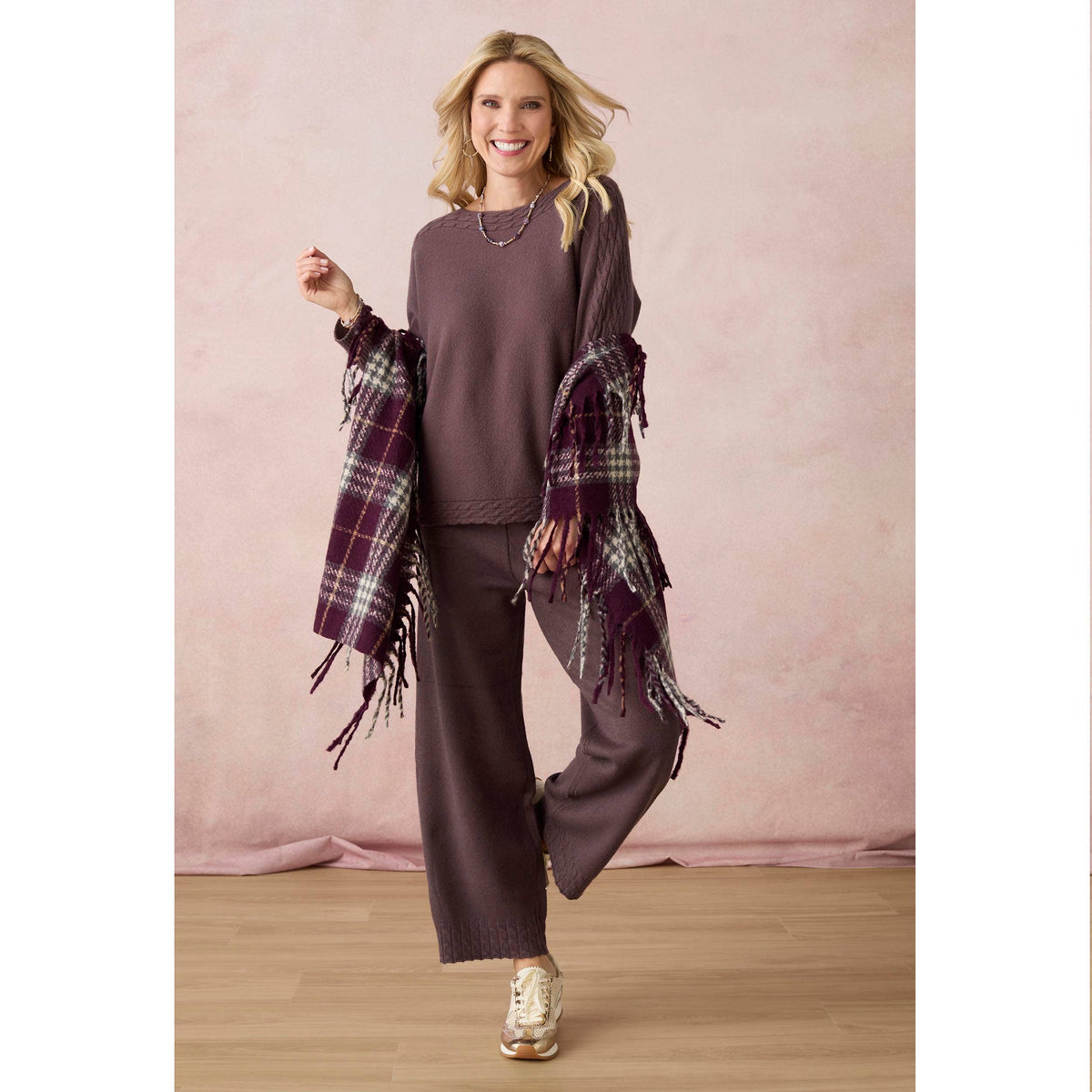 Heavenly-Luxe Cable Knit Detail Pant: French Roast / L/XL