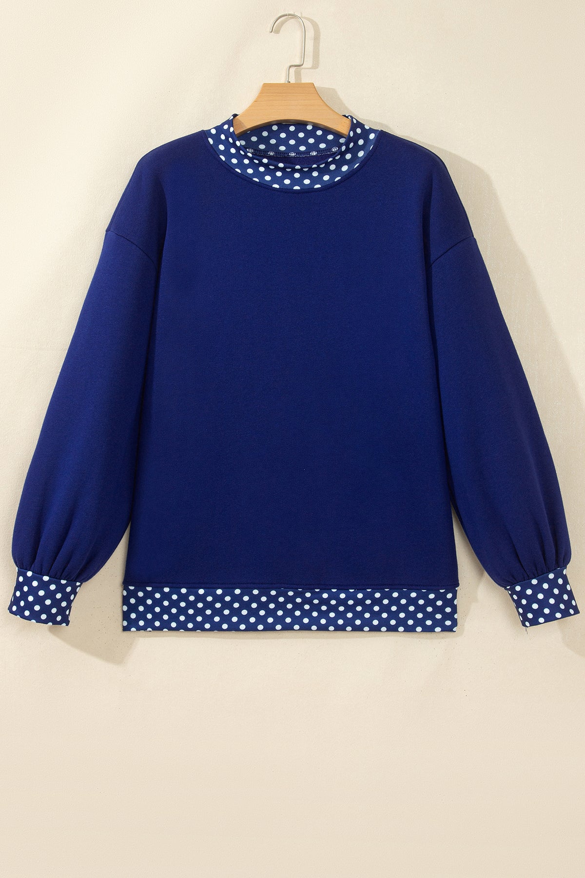 Brown Colorblock Polka Dot Contrast Trim Oversized Sweatshirt