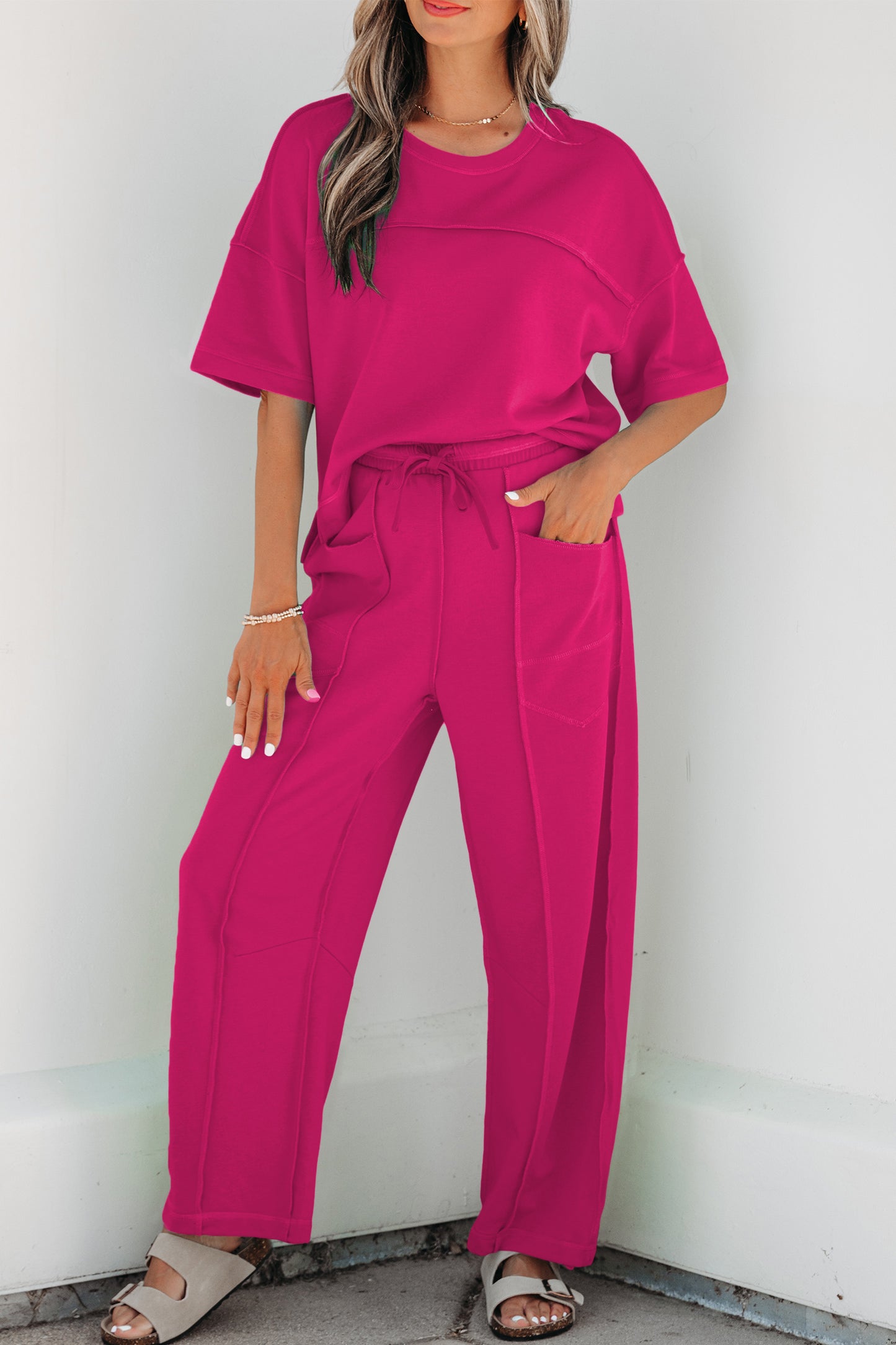 Racing Red Drop Shoulder Boxy Tee and Barrel Pants Set
