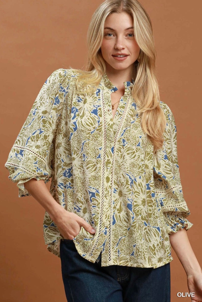 Umgee Olive Bloom Blouse