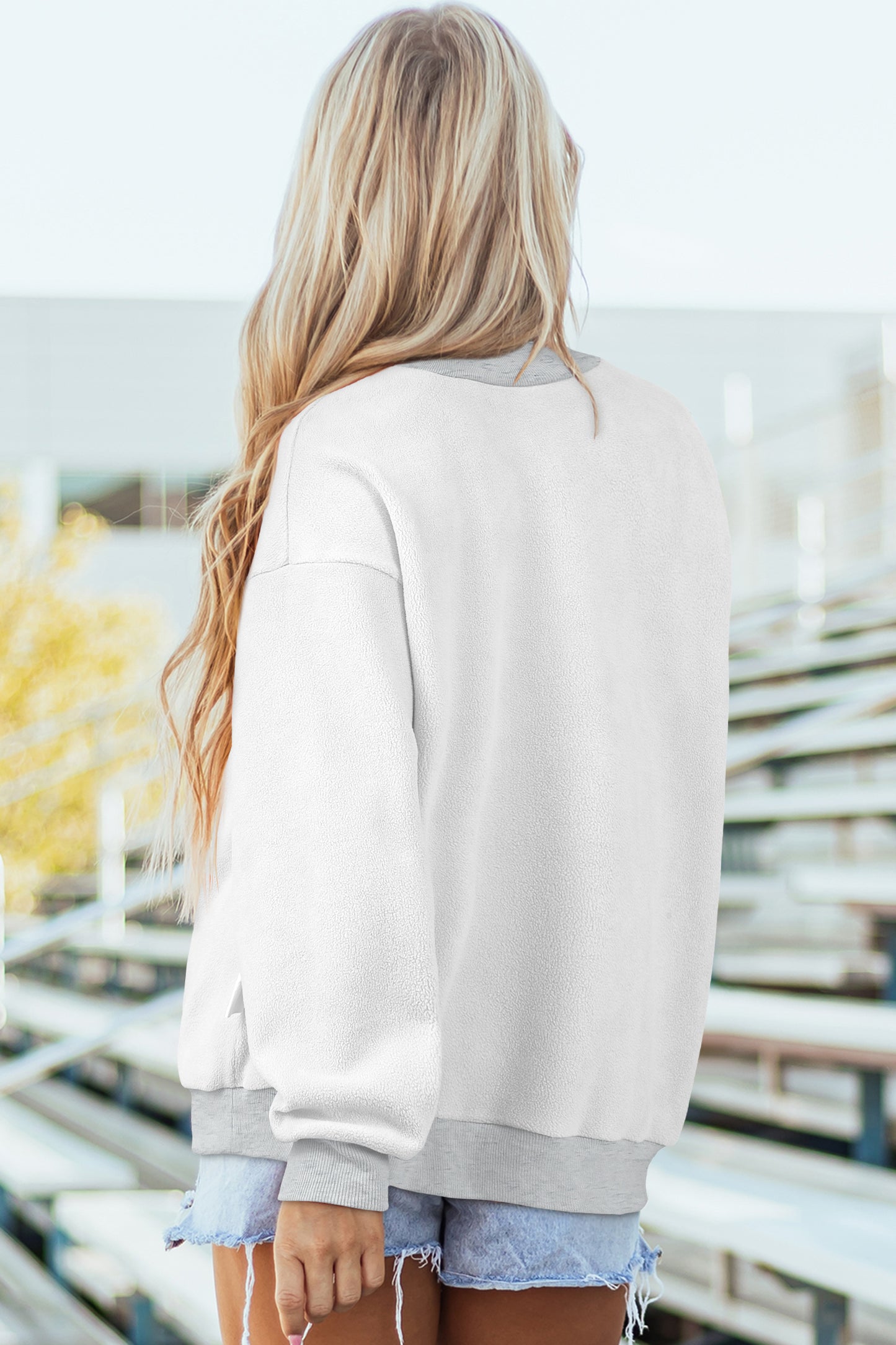 Apricot Oversize Drop Shoulder Reversible Mock Neck Sweatshirt