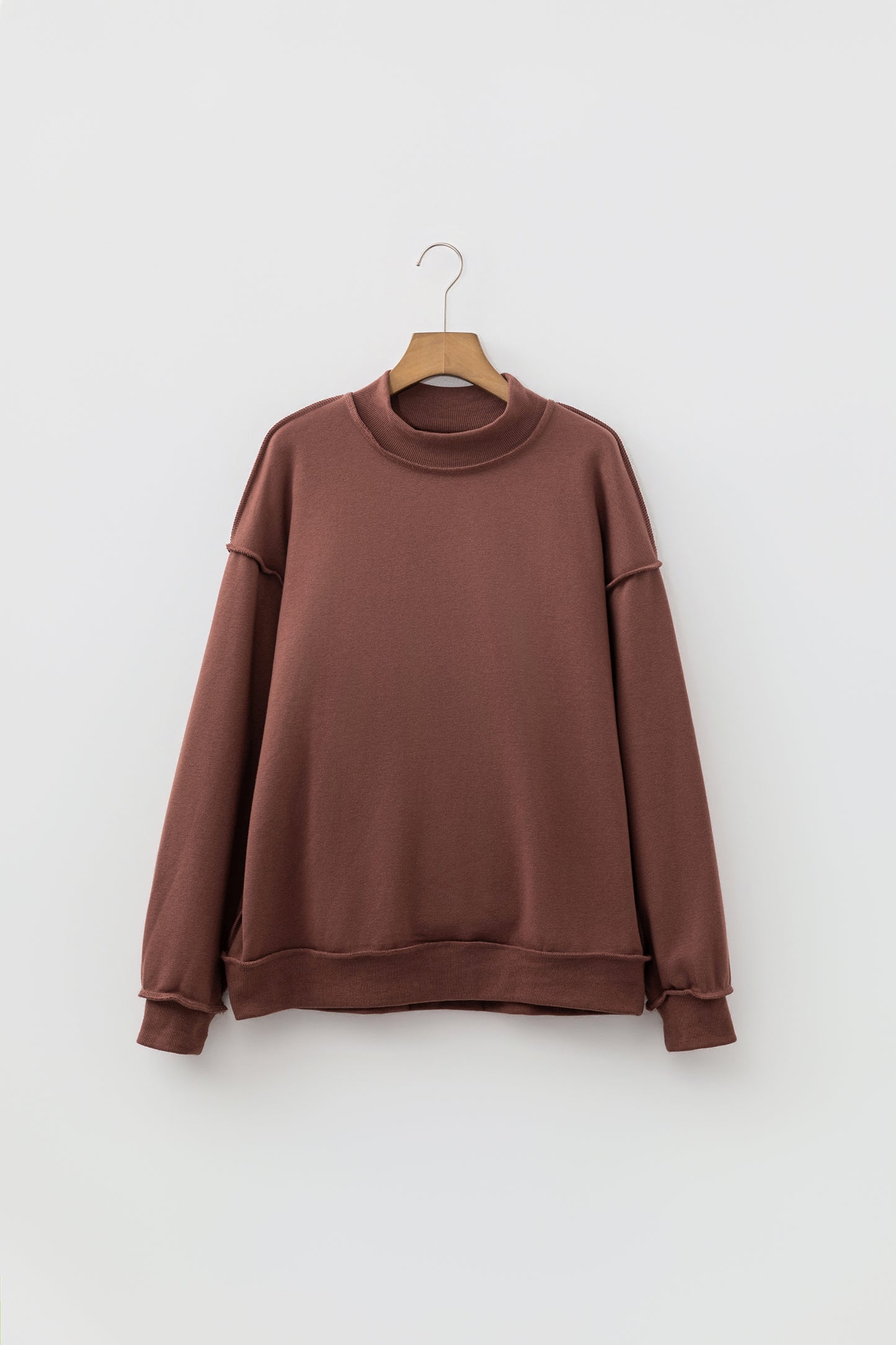 Apricot Oversize Drop Shoulder Reversible Mock Neck Sweatshirt