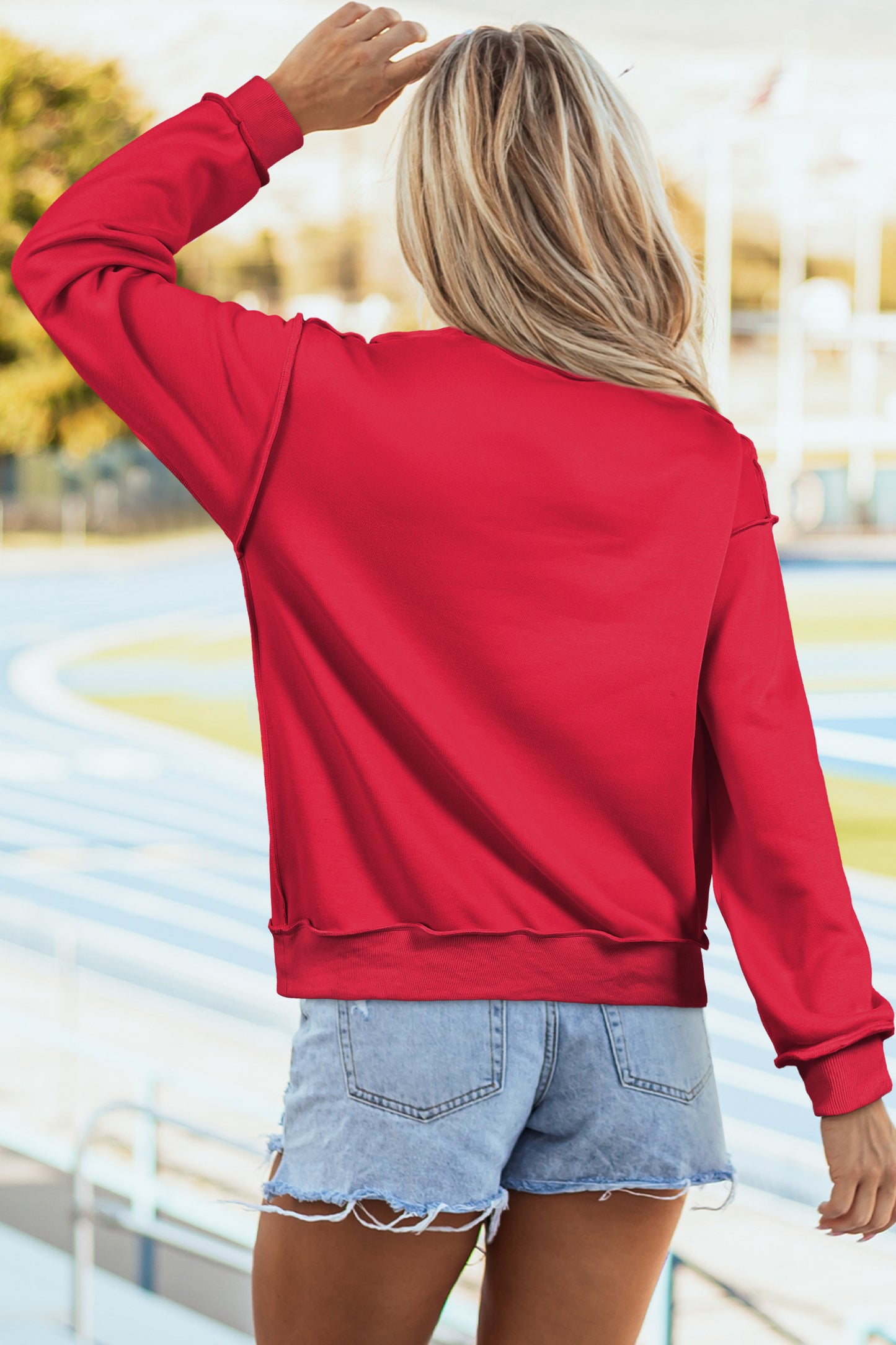 Apricot Oversize Drop Shoulder Reversible Mock Neck Sweatshirt