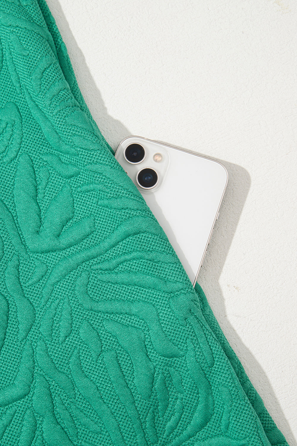 Sea Green Jacquard Textured Quarter Zipper Pop of Color Neckline Dress