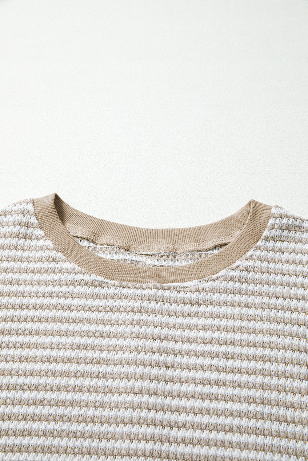 Brown Stripe Ribbed Trim Drop Shoulder Long Sleeve Oversized Top