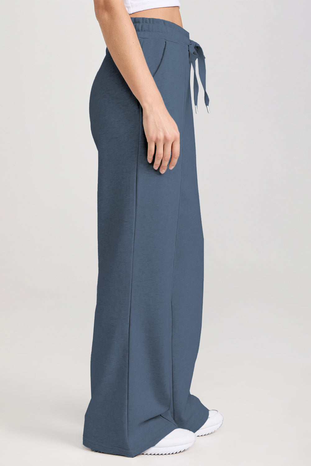 Sail Blue Solid Collared Sweatshirt and High Waist Pants Active Set
