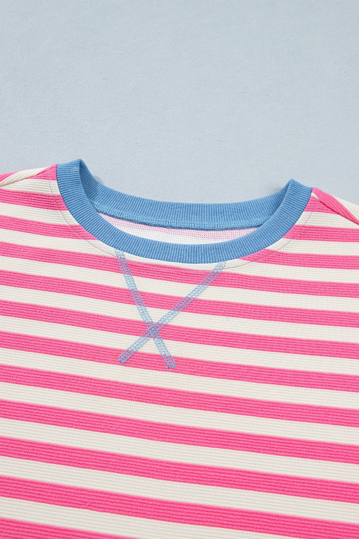 Pink Stripe Contrast Patchwork Short Sleeve Loose Tee