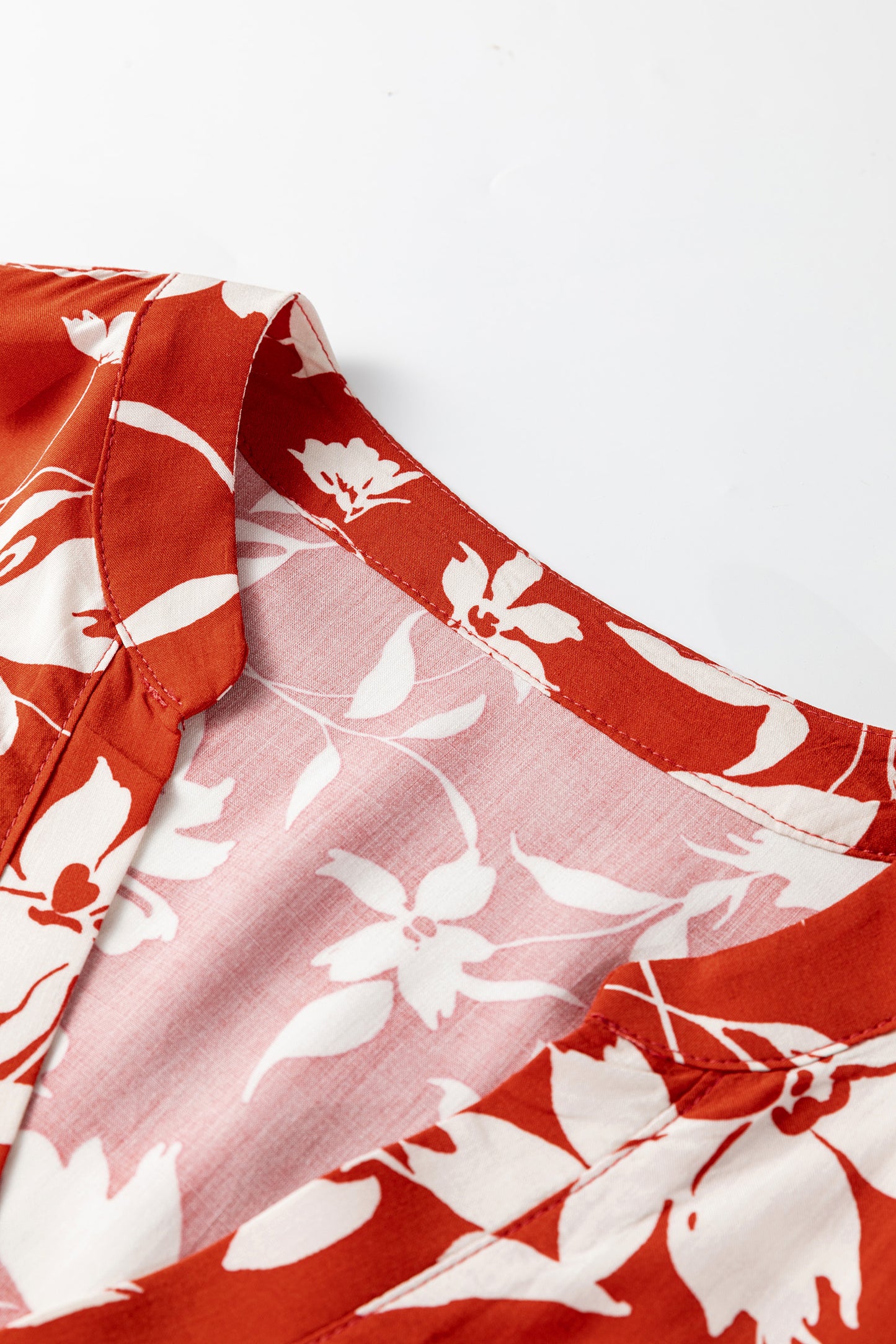 Sky Blue Boho Floral Print Lettuce Trim 3/4 Sleeve Mini Dress