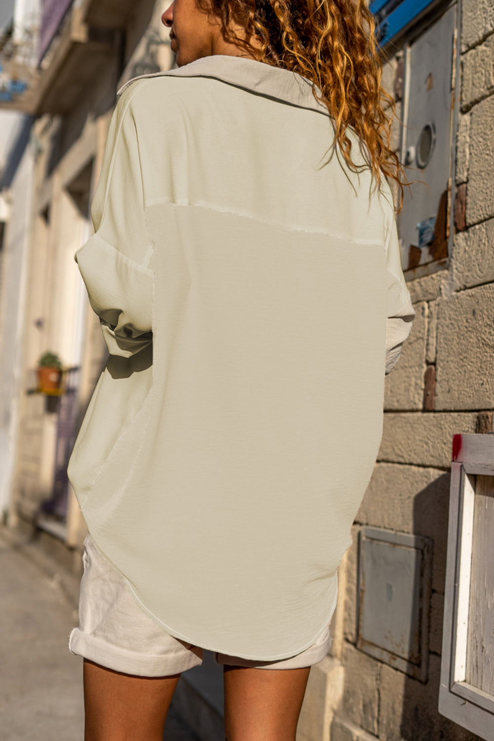 Beige Crinkle Pocket Half Sleeve Shirt