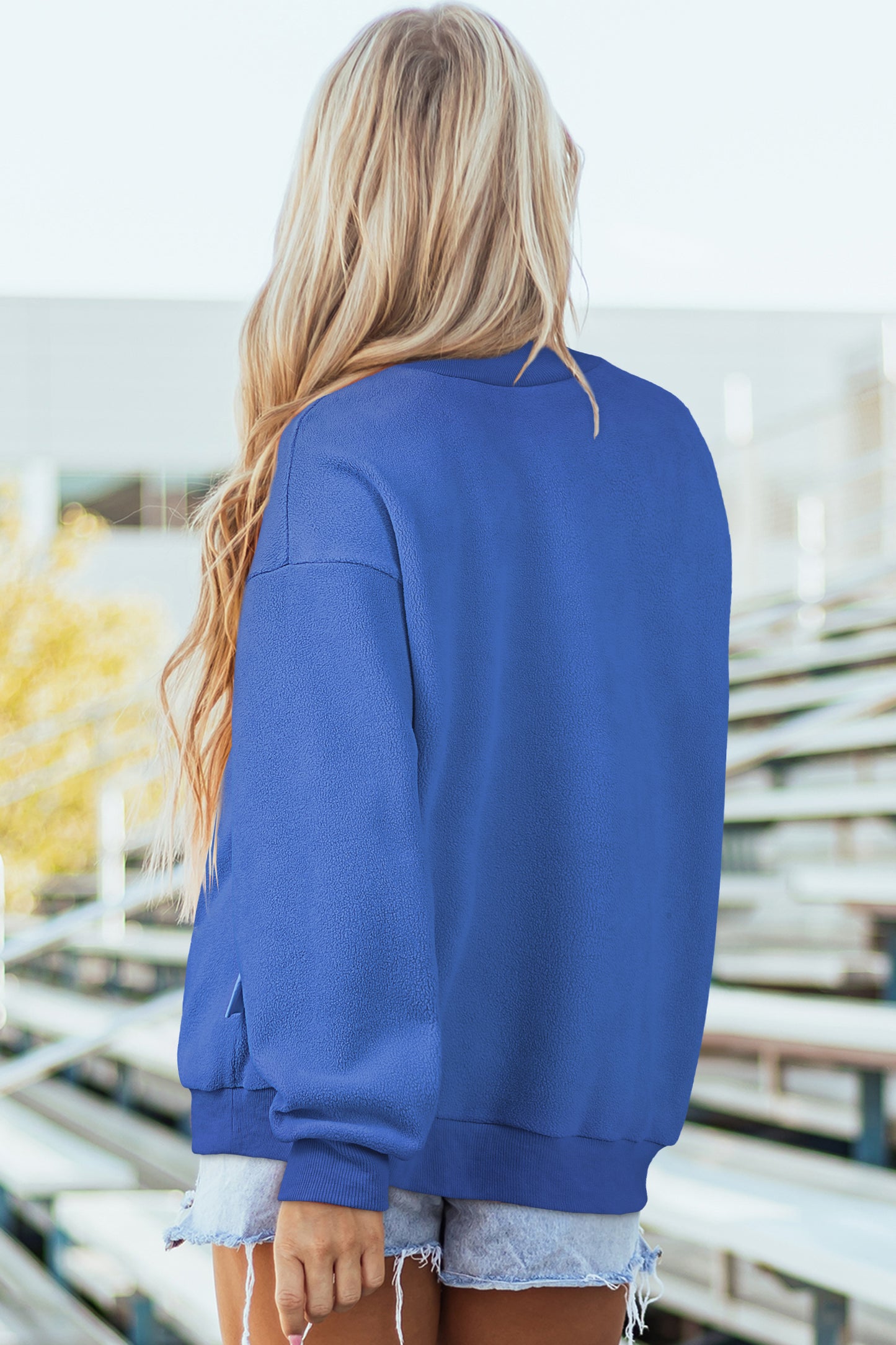 Apricot Oversize Drop Shoulder Reversible Mock Neck Sweatshirt