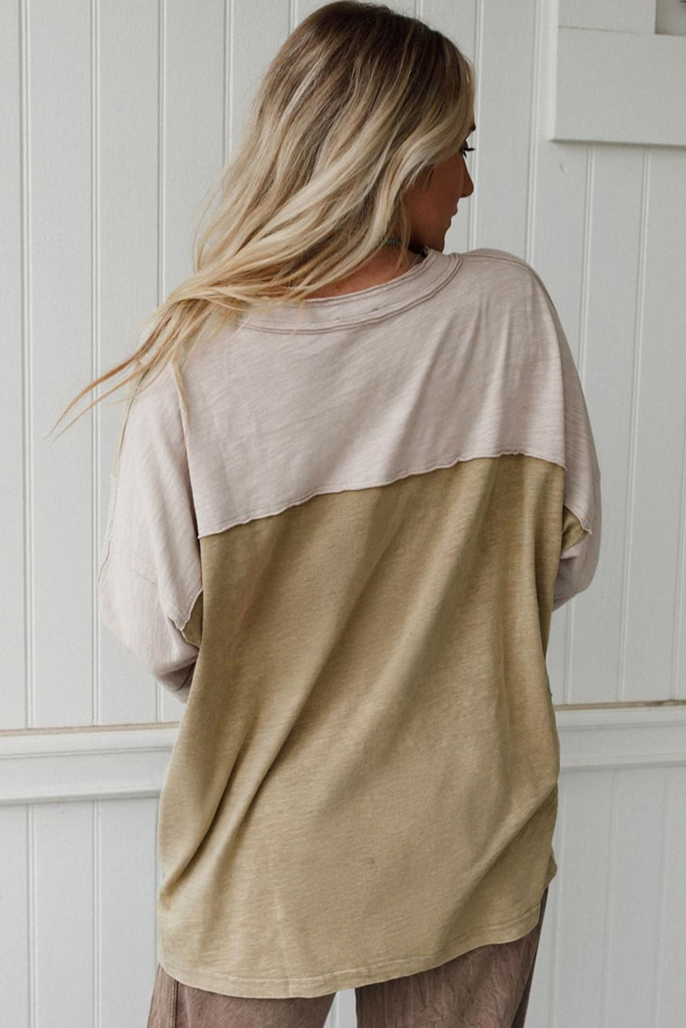 Pink Flower Patched Exposed Seam 3/4 Sleeve top