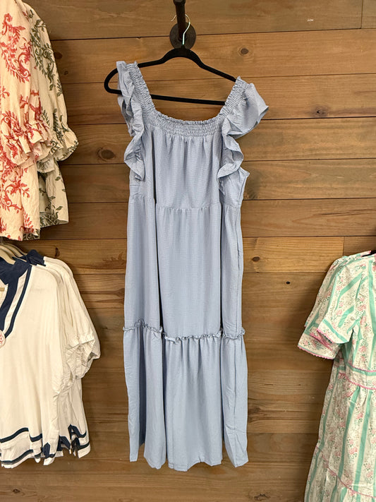 Ruffle Sleeve Blue Maxi