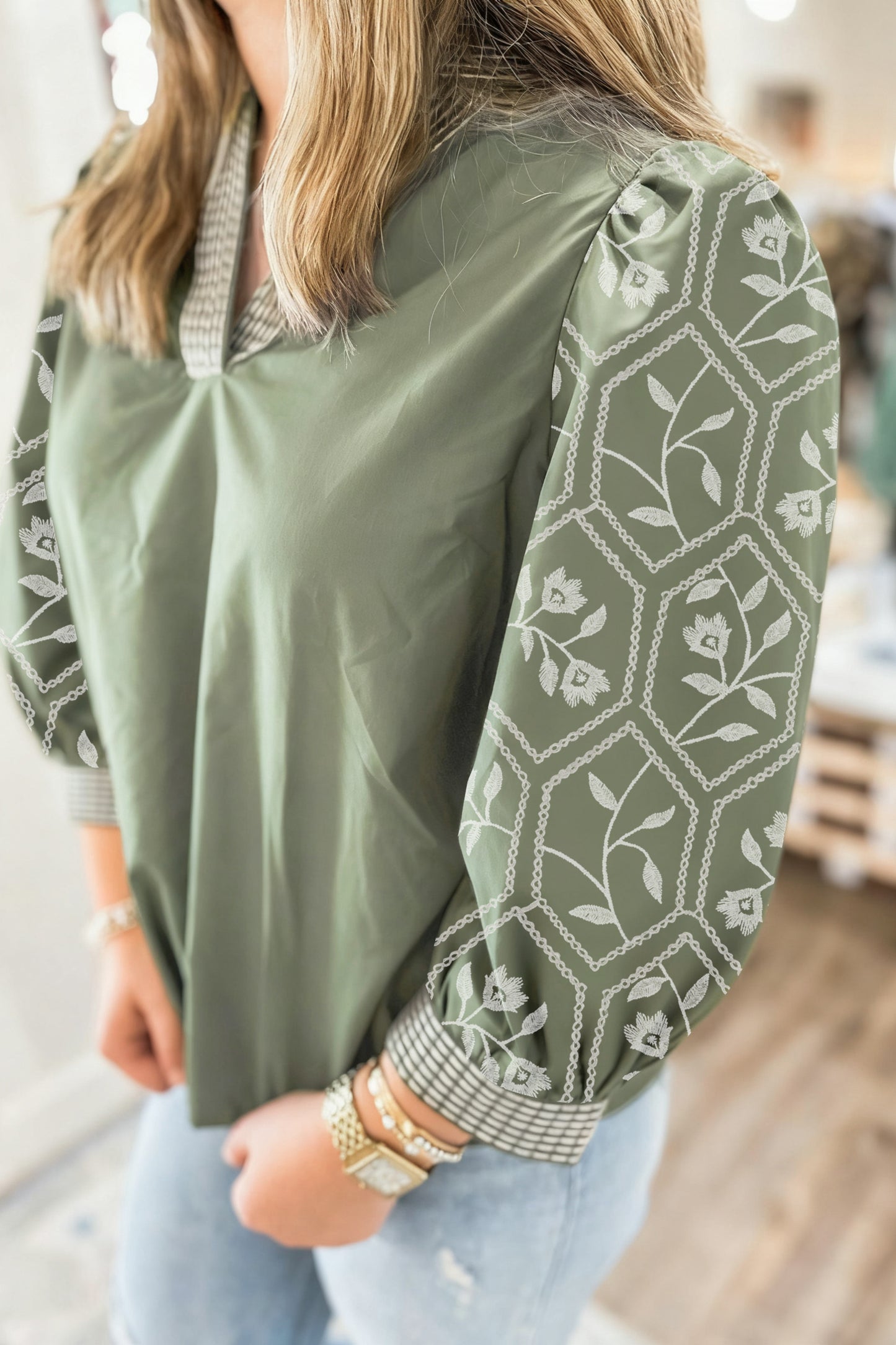 Green Patchwork Blouse