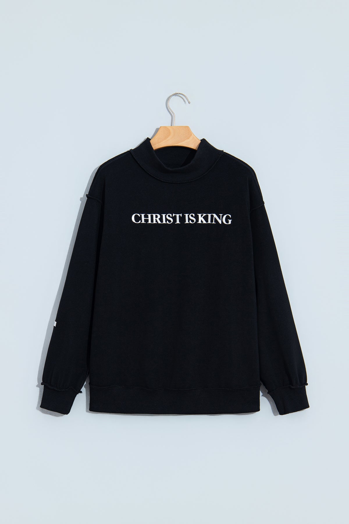Beige CHRIST IS KING Embroidery High Neck Baggy Sweatshirt