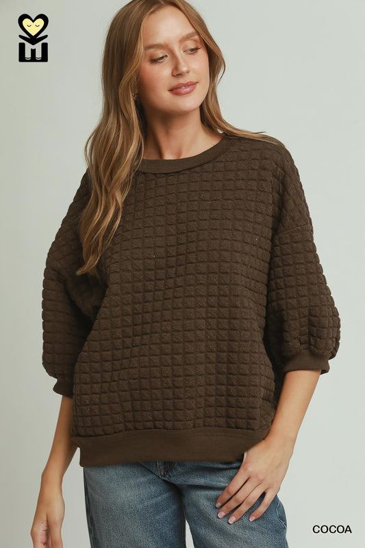 Umgee Confetti Brown Quilted Pullover