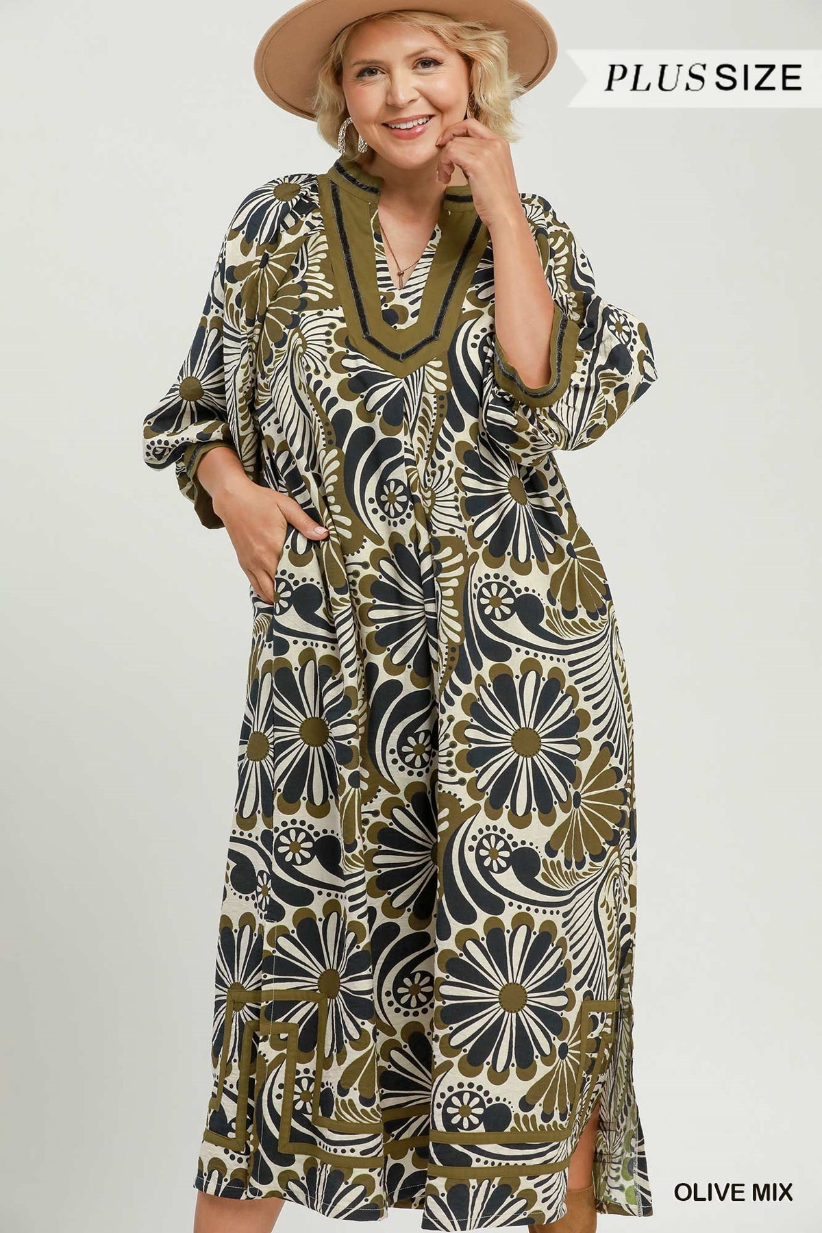 Umgee Olive Mix Oversized Maxi Dress