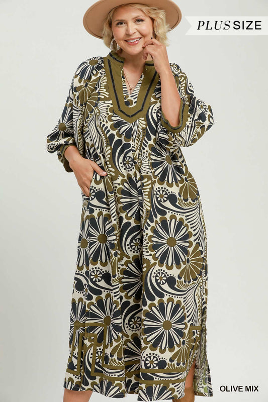 Umgee Olive Mix Oversized Maxi Dress