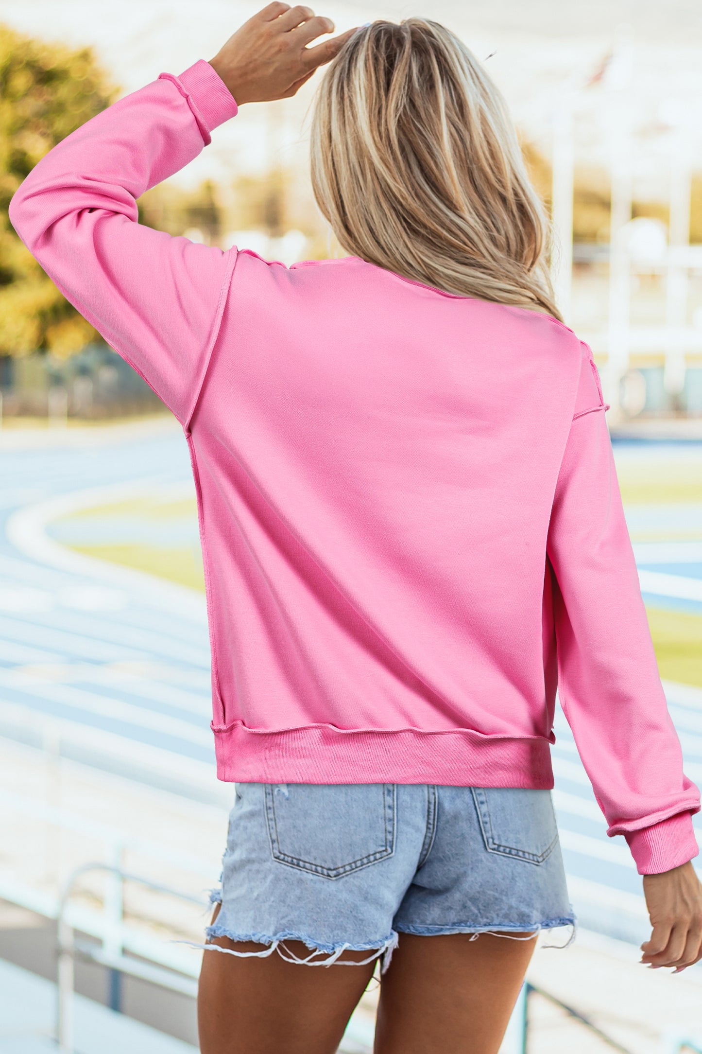 Apricot Oversize Drop Shoulder Reversible Mock Neck Sweatshirt