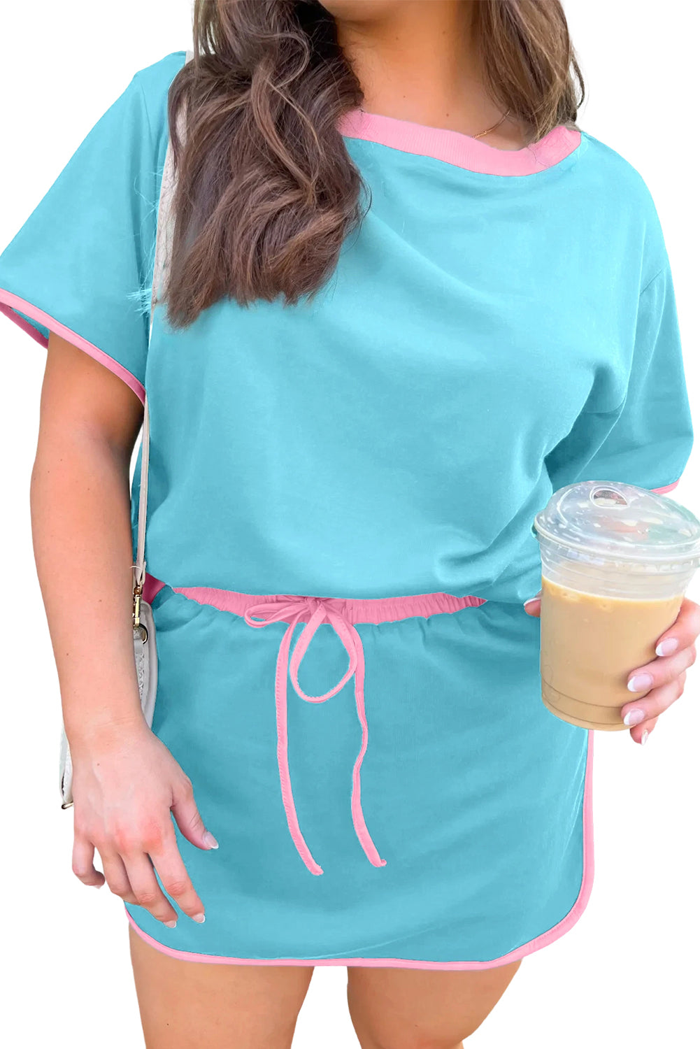 Evergreen Plus Size Contrast Trim T Shirt and Skort Two Piece Set