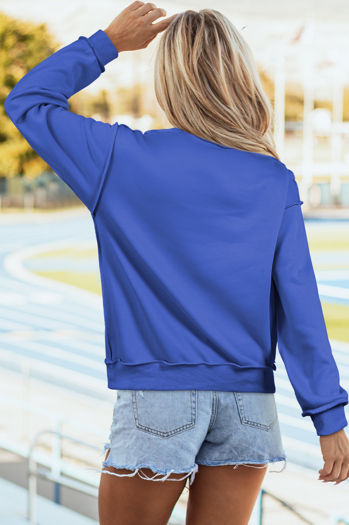 Apricot Oversize Drop Shoulder Reversible Mock Neck Sweatshirt