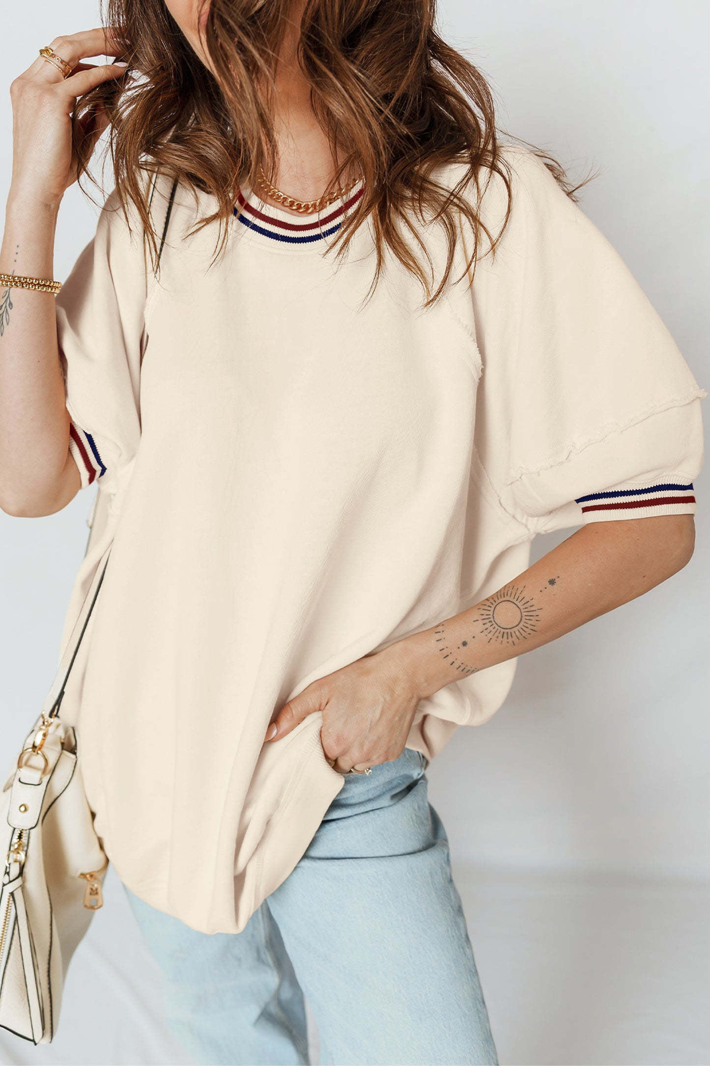 Beige ContrastTunic Top