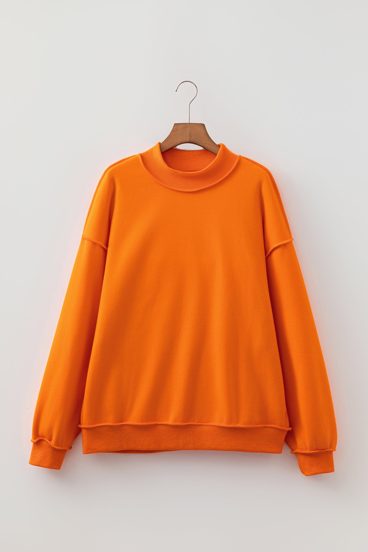 Apricot Oversize Drop Shoulder Reversible Mock Neck Sweatshirt