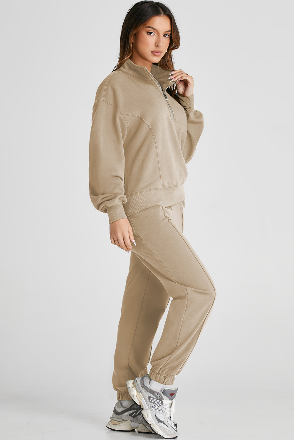 Parchment Half Zip up Pullover Active Top and Joggers Set