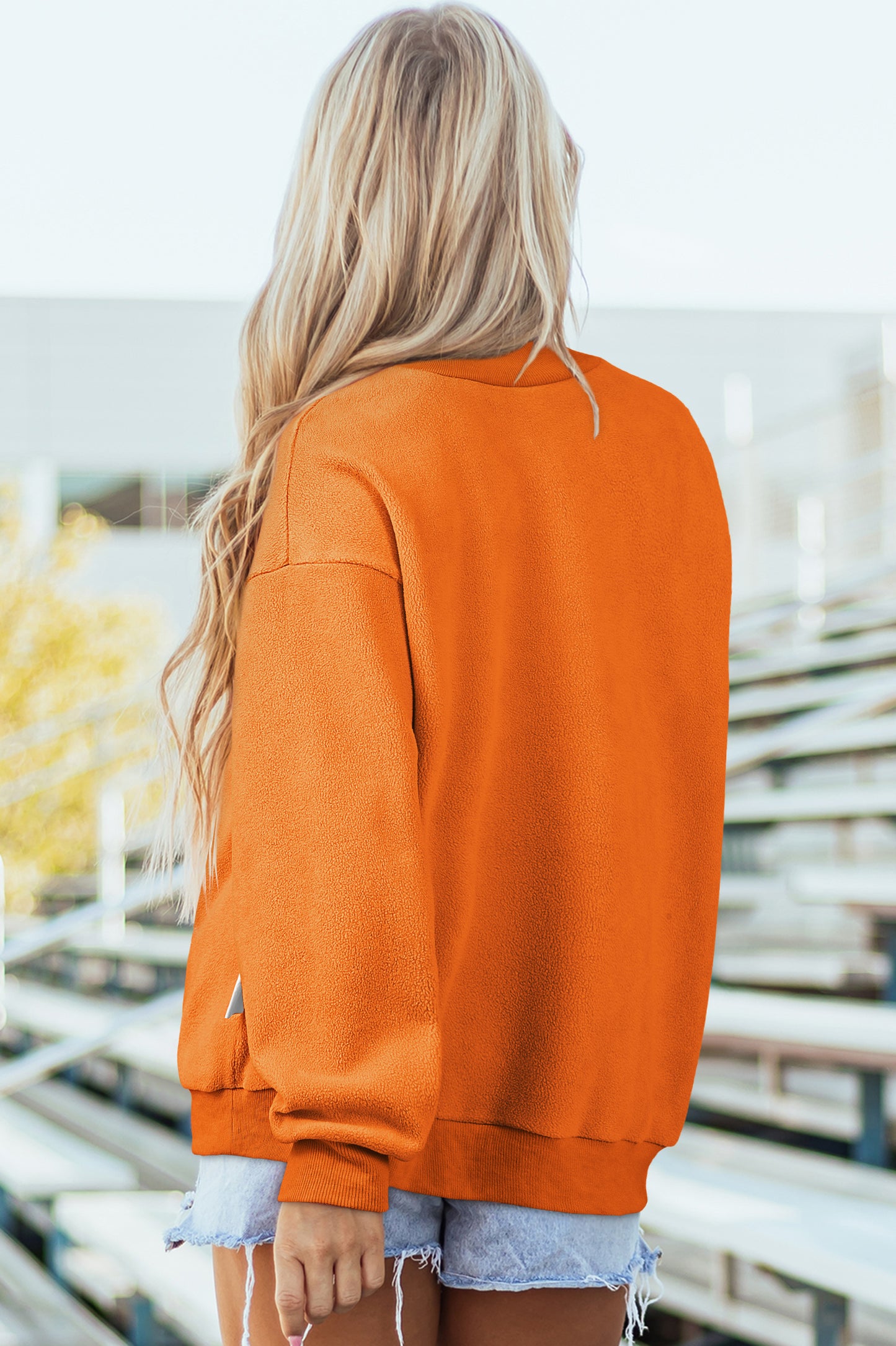 Apricot Oversize Drop Shoulder Reversible Mock Neck Sweatshirt