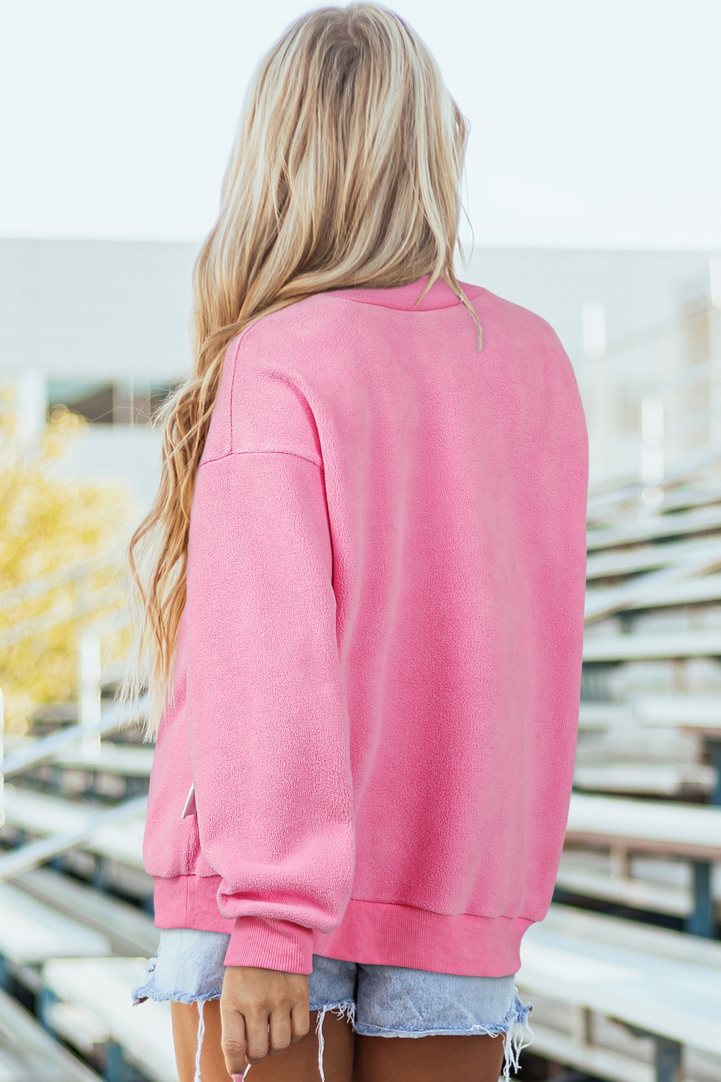 Apricot Oversize Drop Shoulder Reversible Mock Neck Sweatshirt