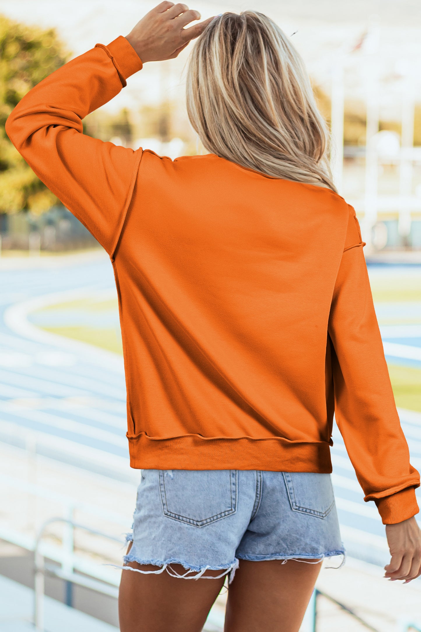 Apricot Oversize Drop Shoulder Reversible Mock Neck Sweatshirt
