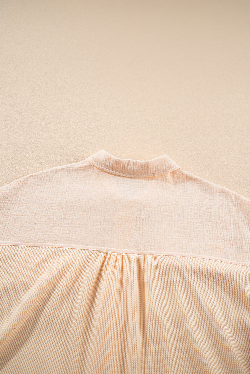 Beige Waffle Crinkle Patchwork Short Batwing Sleeve Shirt