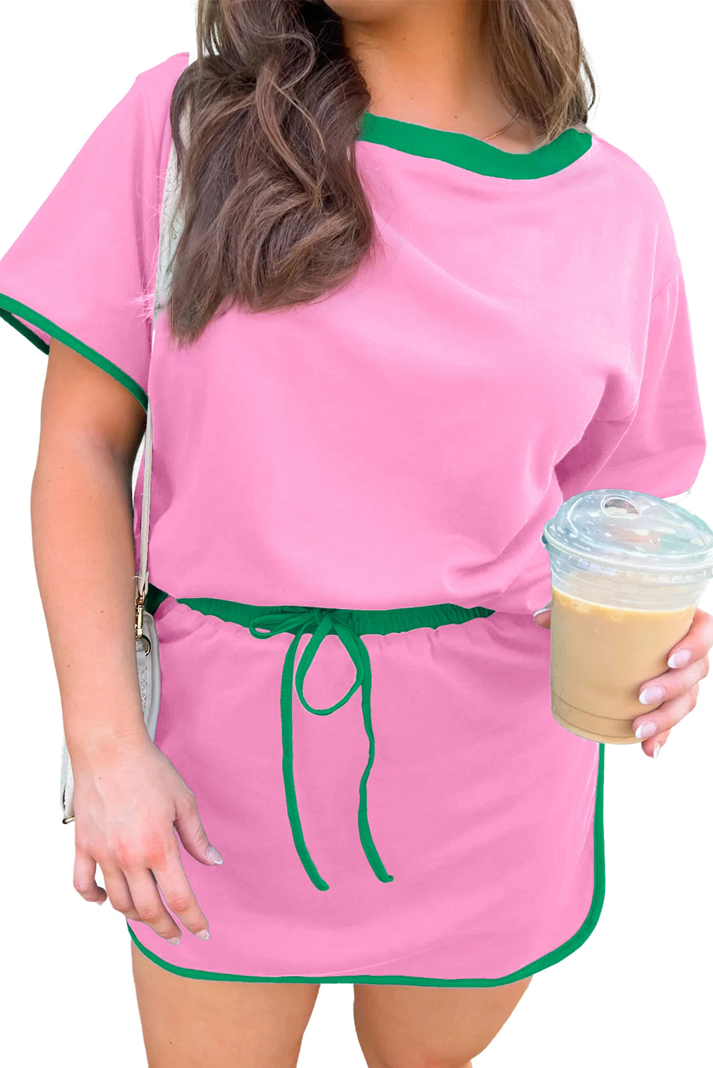 Evergreen Plus Size Contrast Trim T Shirt and Skort Two Piece Set