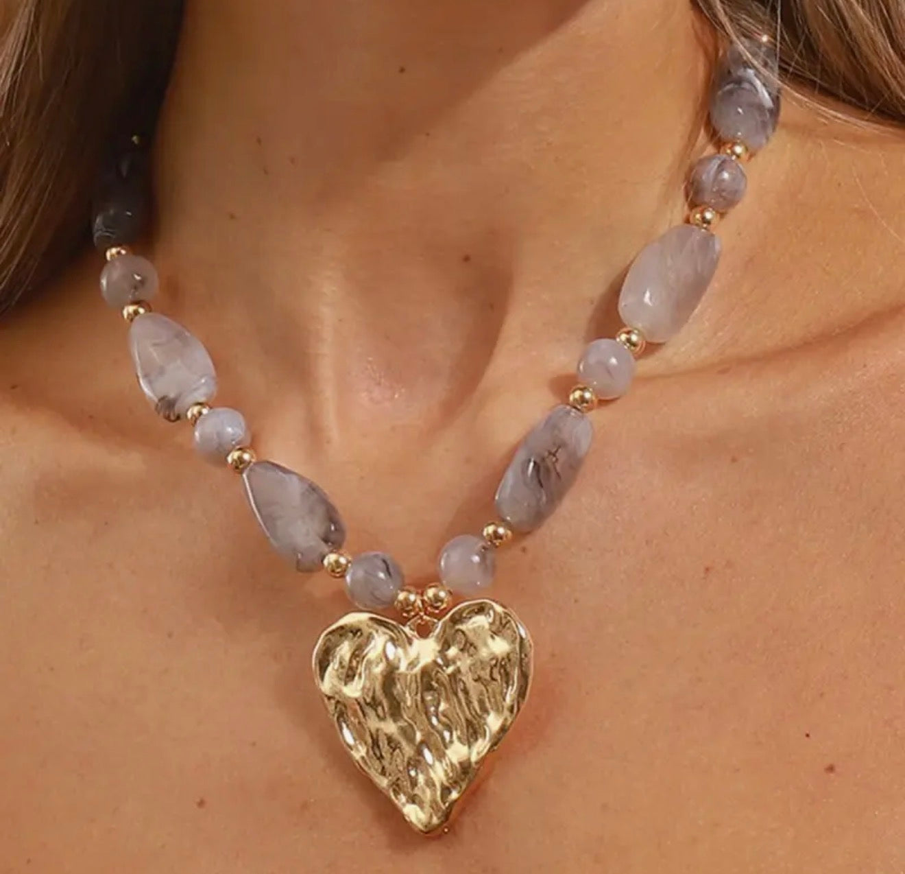 Hammered Heart Resin Necklace