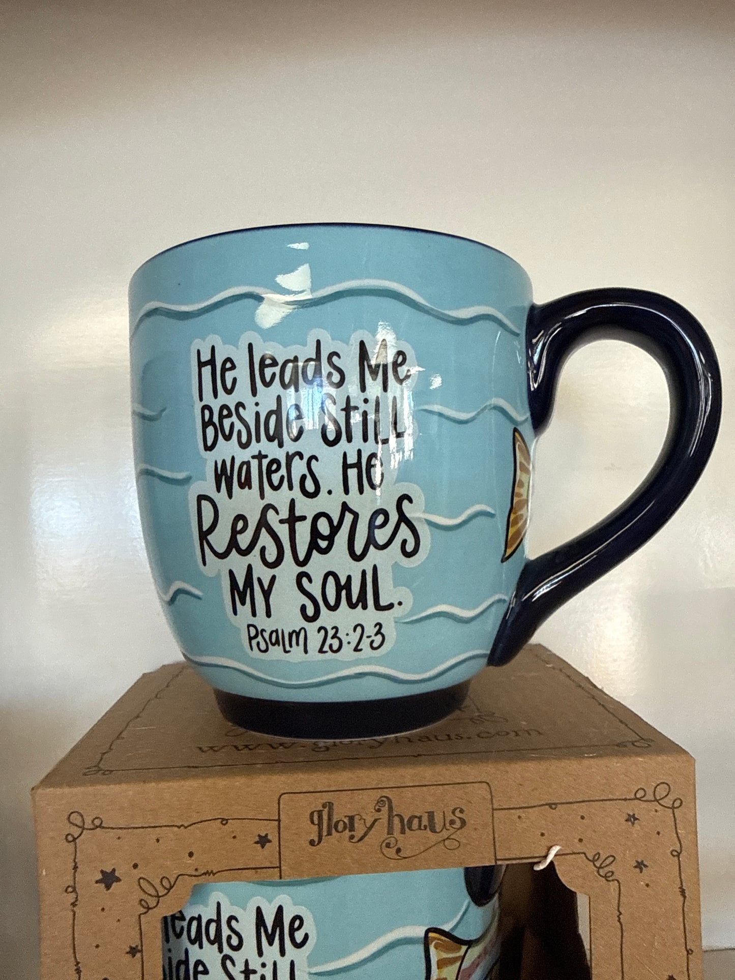 Glory Haus Mug-He Leads Me