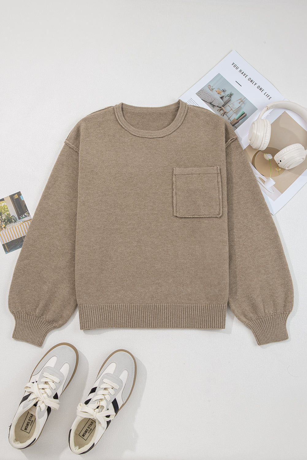 Dark Khaki Pocket Pullover Sweater