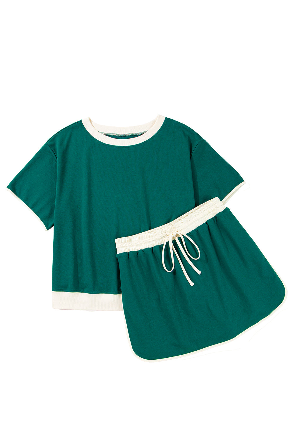 Evergreen Plus Size Contrast Trim T Shirt and Skort Two Piece Set
