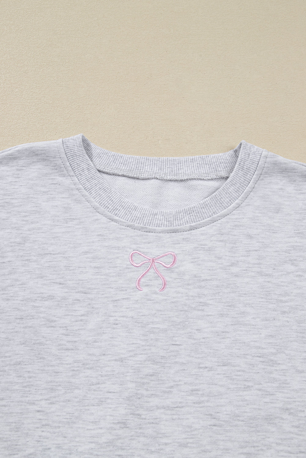 Light Grey Girly Bow Embroidered Pullover Loose Shorts Plus Size Outfit