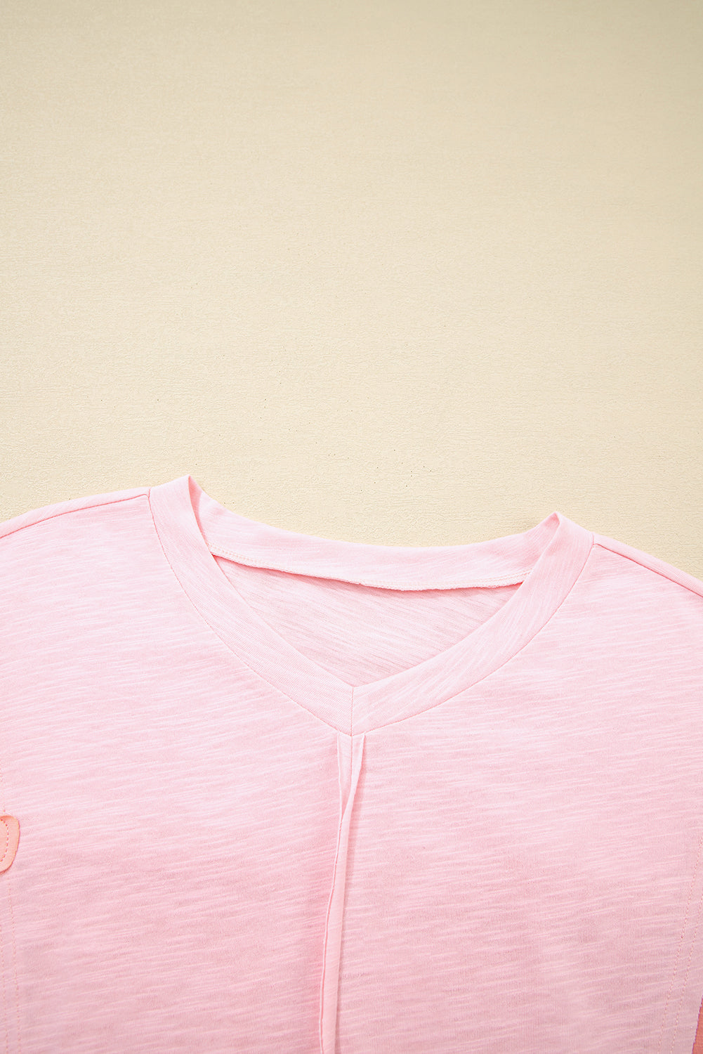 Pink Flower Patched Exposed Seam 3/4 Sleeve top