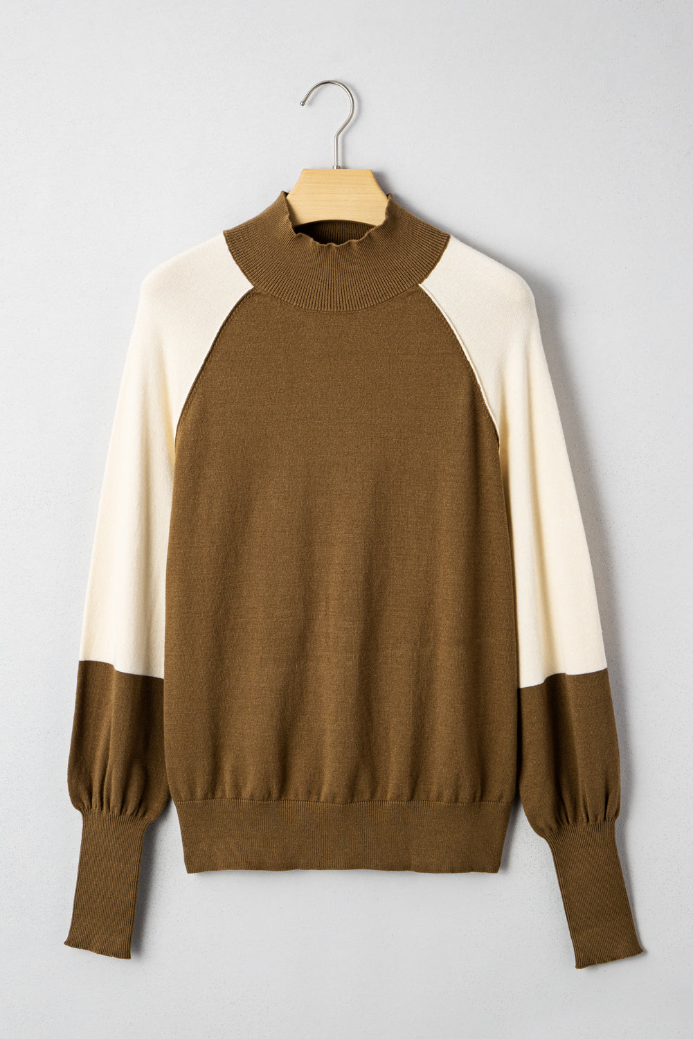 Desert Palm Colorblock Raglan Puff Sleeve Mock Neck Sweater
