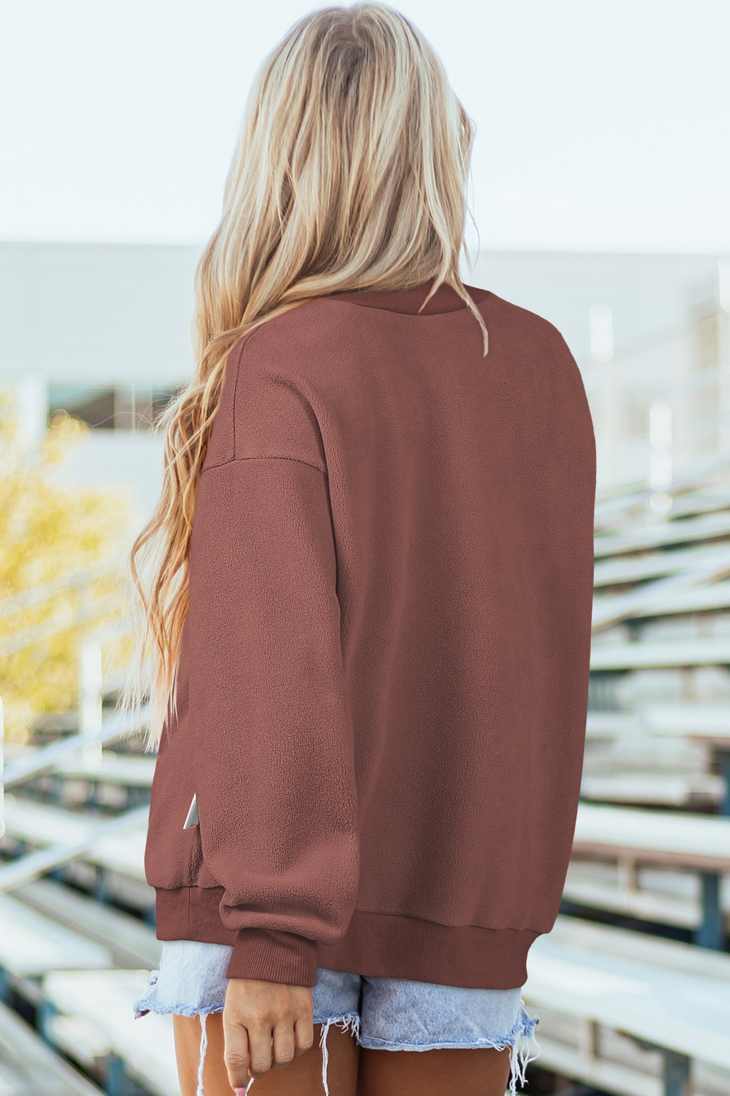 Apricot Oversize Drop Shoulder Reversible Mock Neck Sweatshirt