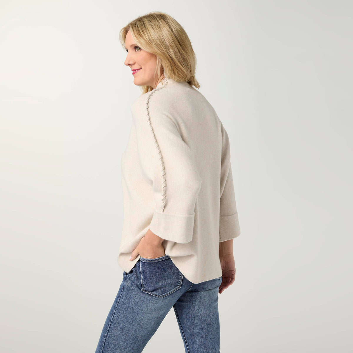 Heavenly-Luxe Stitch Detail Funnel Neck Sweater: Oatmeal / L/XL
