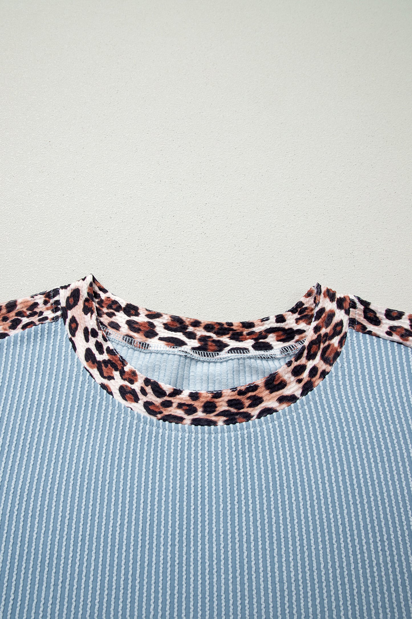 Light Grey Leopard Trim Twist Ribbed Short Set