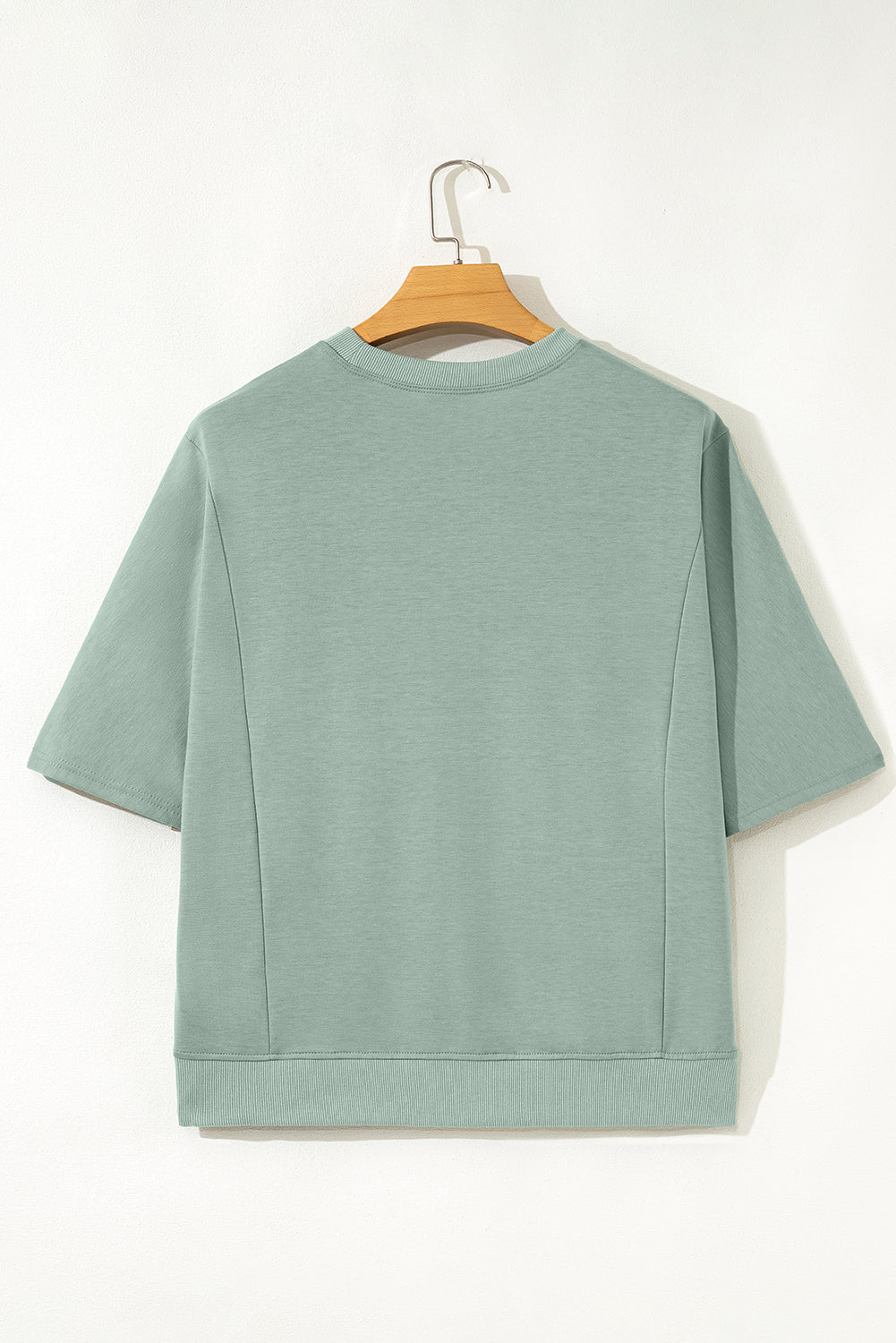 Clearly Aqua Solid Color Floral Patched Half Sleeve Tunic Top