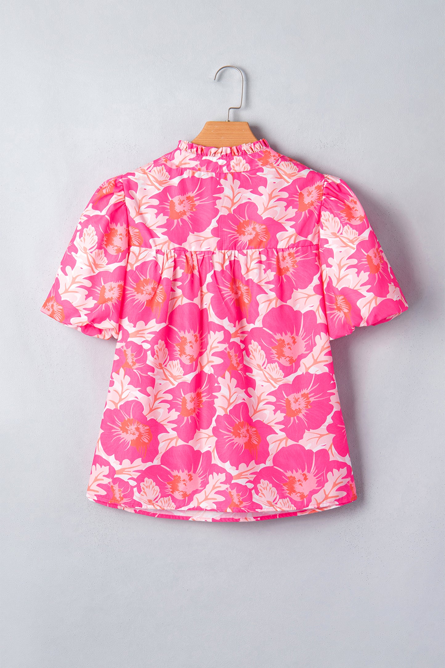 Green Short Bubble Sleeve Summer Floral Blouse