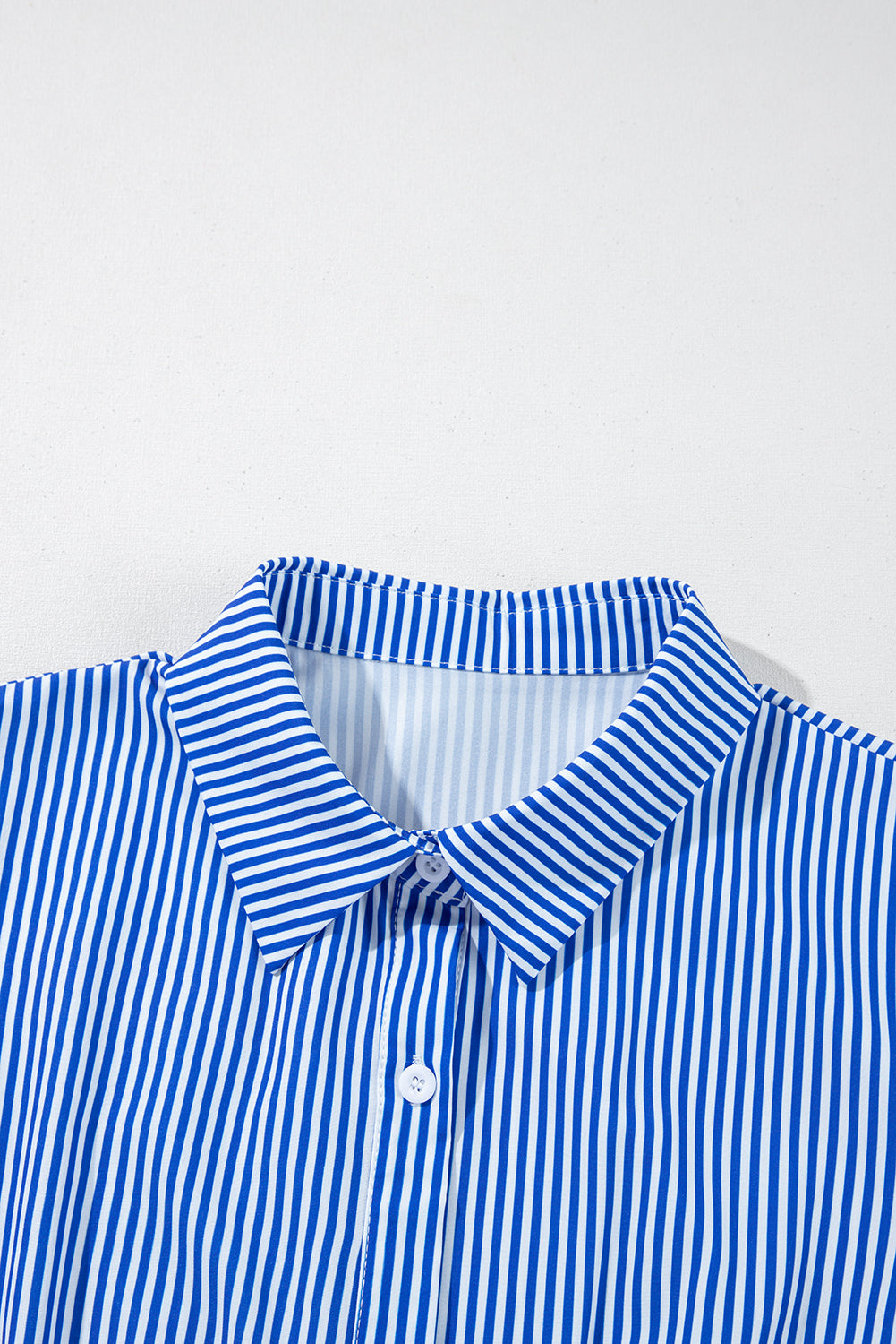 Blue Striped Button Front Belted Shirt Collar Maxi Dress