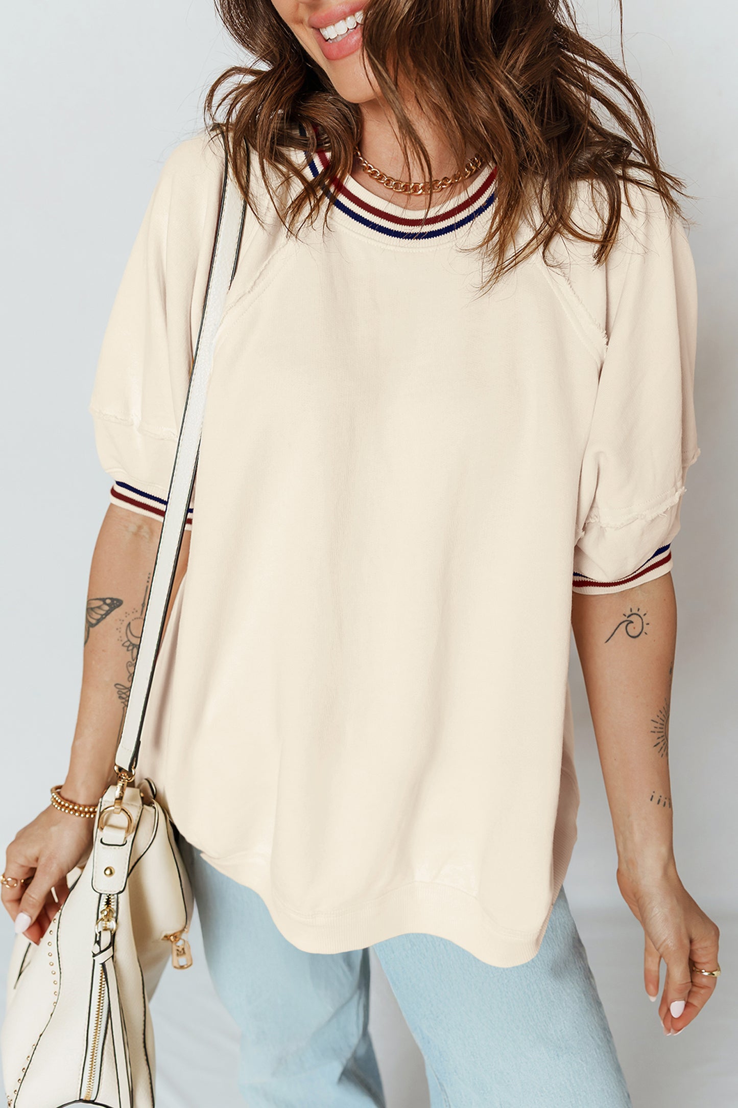 Beige ContrastTunic Top